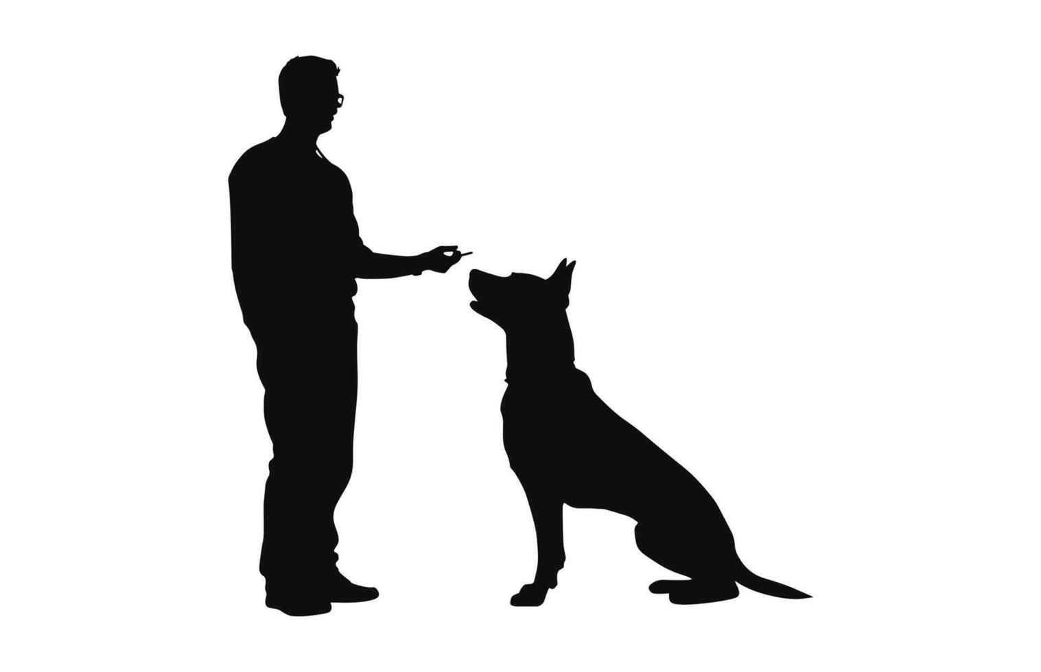 A Man training a dog Silhouette vector free