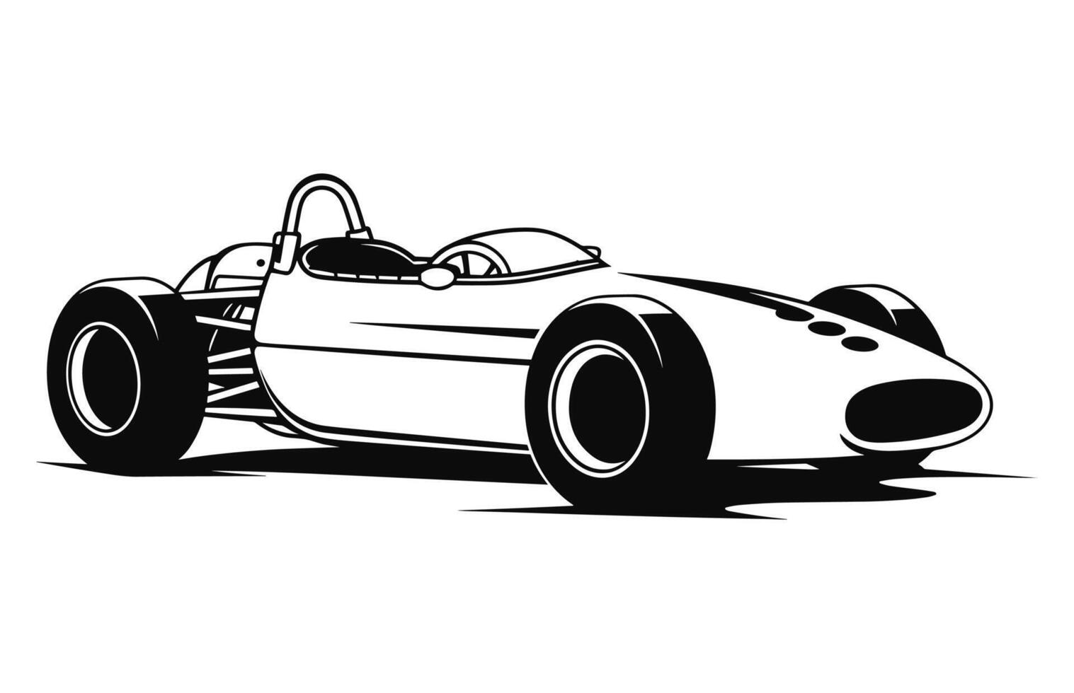 A racing car vector silhouette outline isolated on a white background