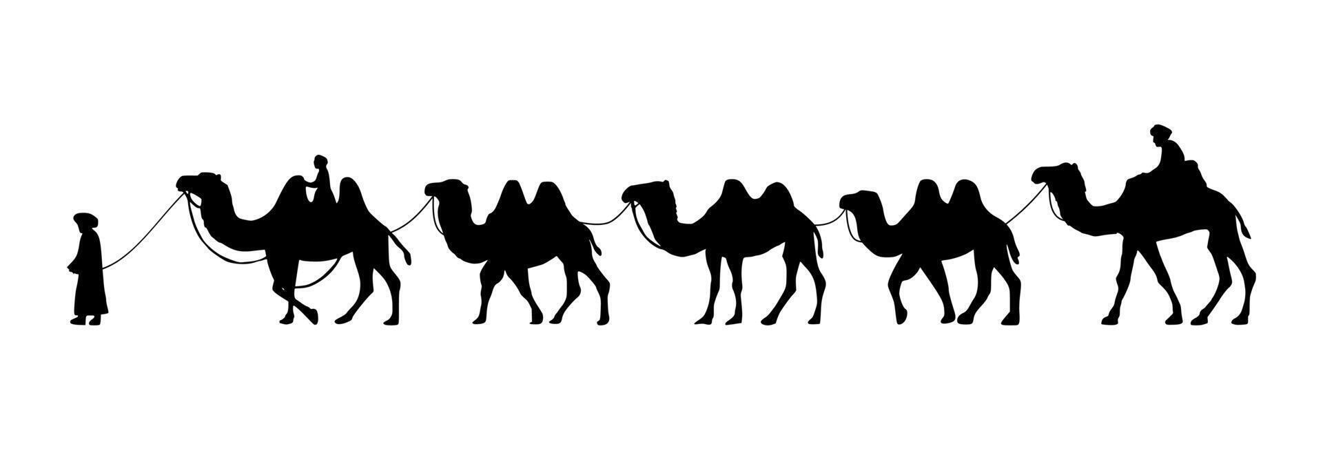 Camel Herder Silhouette illustration. Camel Caravan Silhouette vector