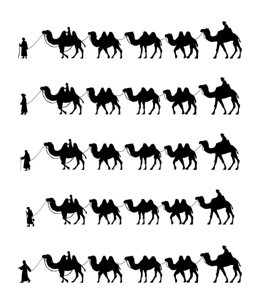 Collection of Camel Herder Silhouette illustration. Camel Caravan Silhouette vector