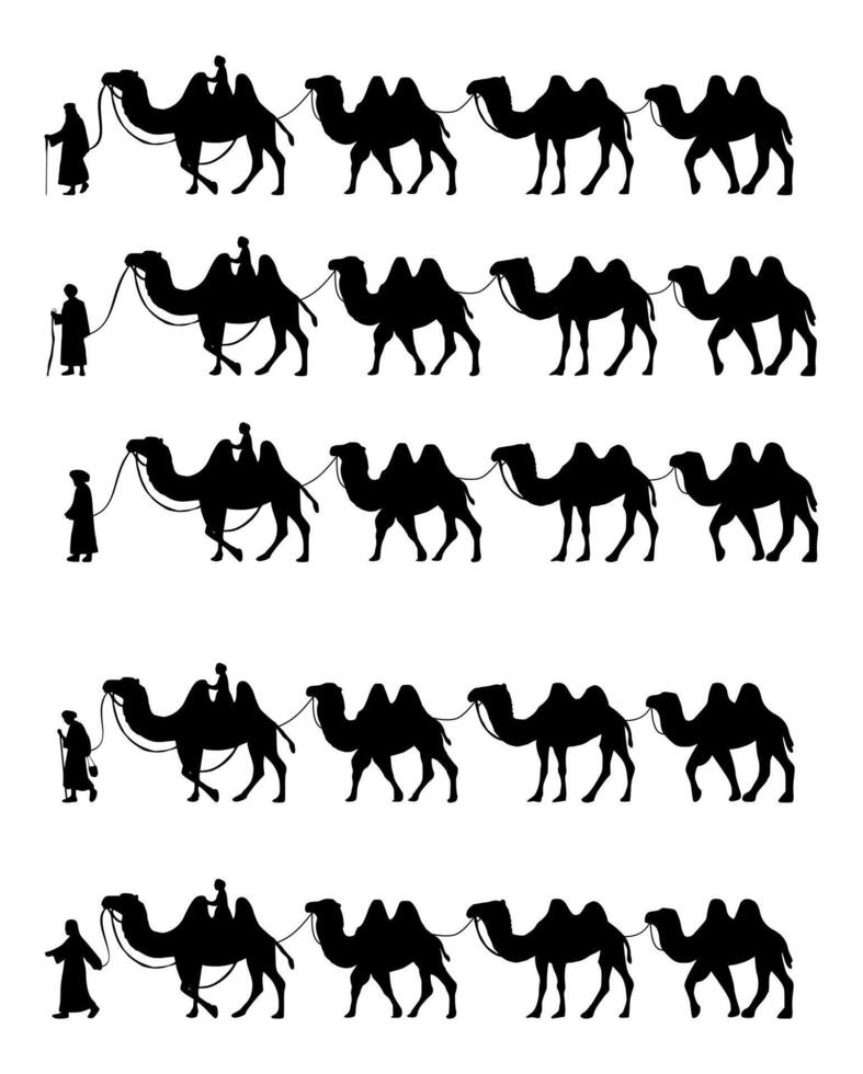 Collection of Camel Herder Silhouette illustration. Camel Caravan Silhouette vector