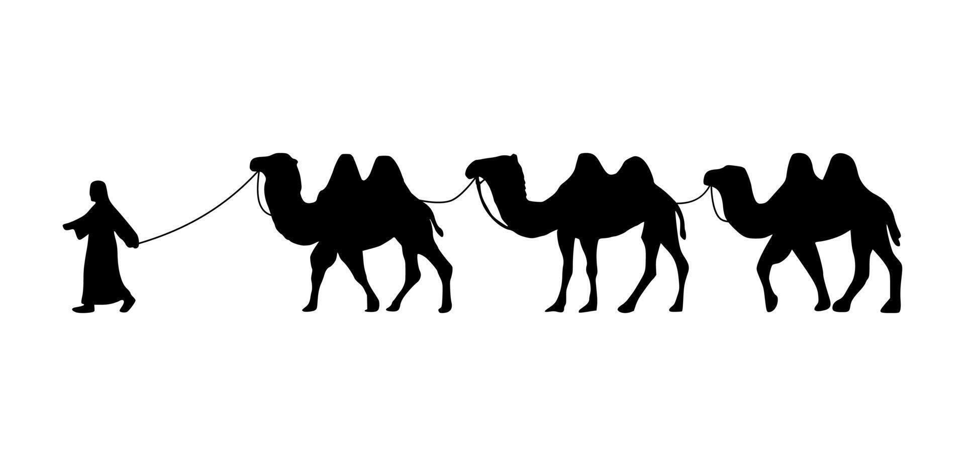 Camel Herder Silhouette illustration. Camel Caravan Silhouette vector