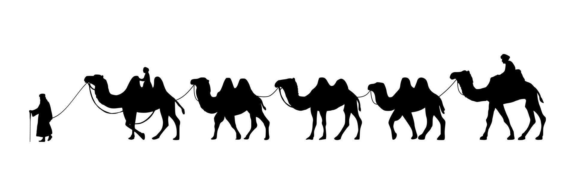 Camel Herder Silhouette illustration. Camel Caravan Silhouette vector