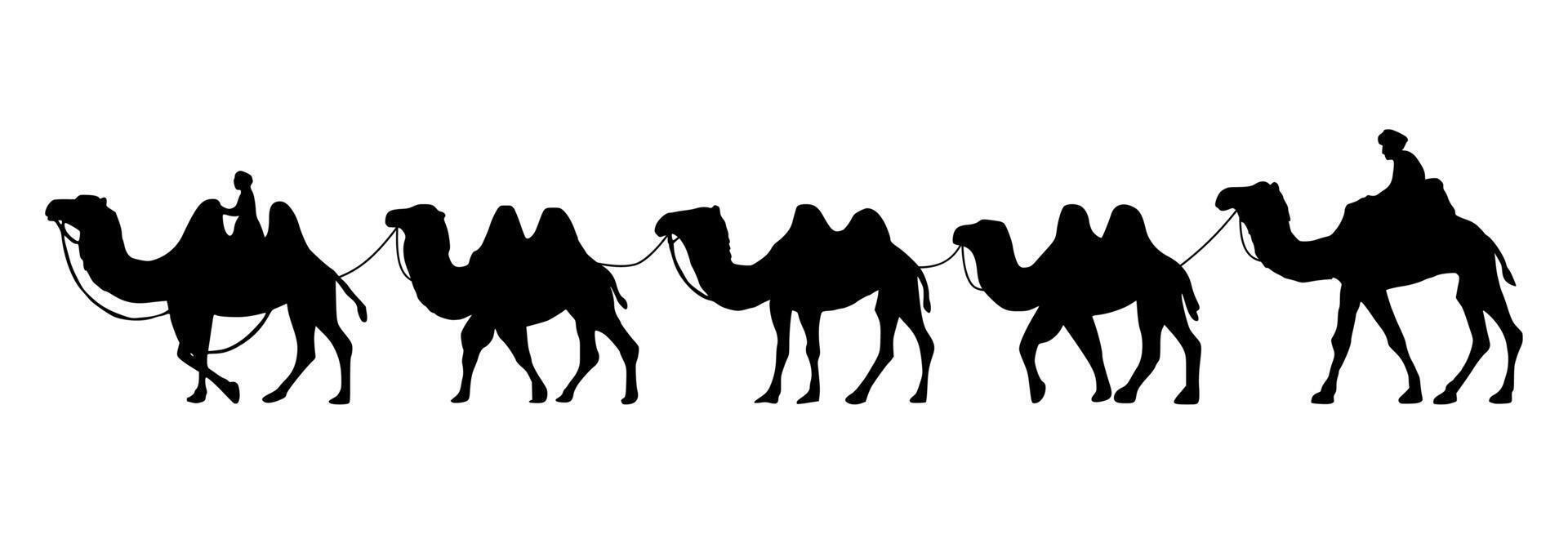 Camel Herder Silhouette illustration. Camel Caravan Silhouette vector