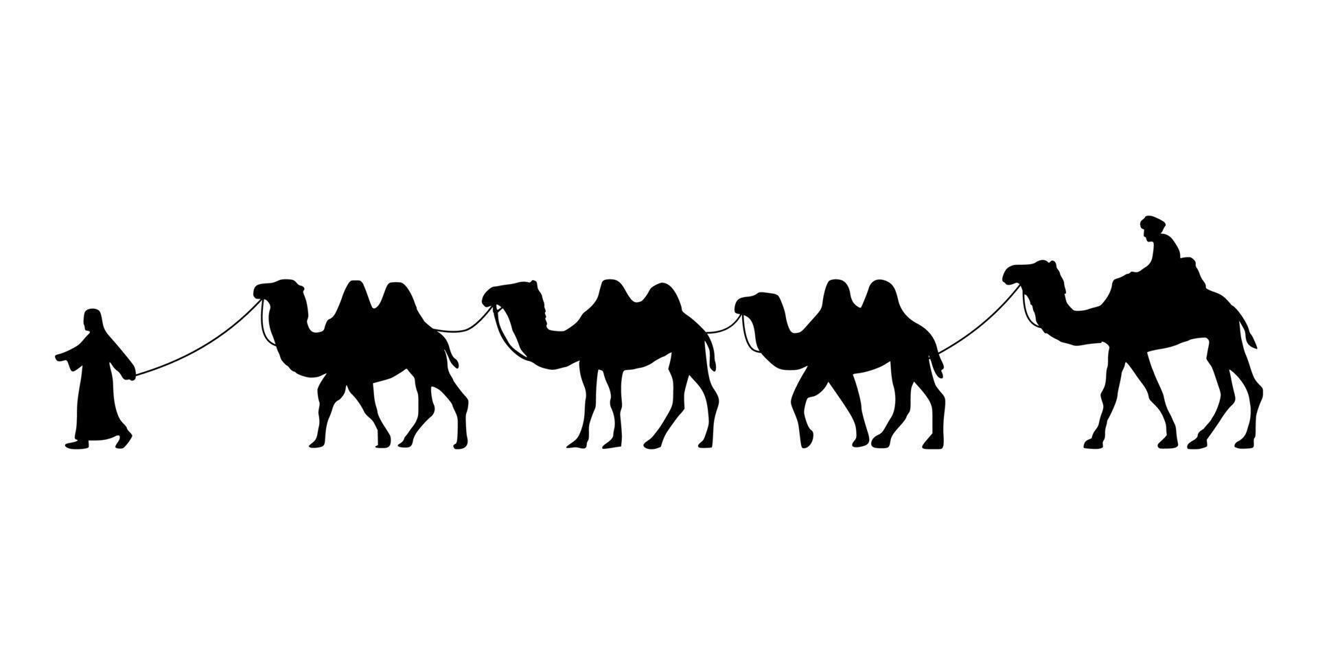 Camel Herder Silhouette illustration. Camel Caravan Silhouette vector