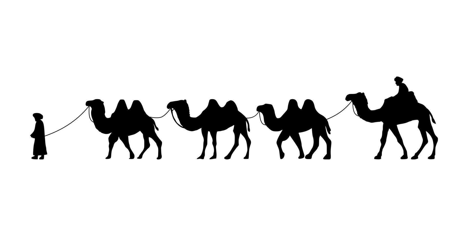Camel Herder Silhouette illustration. Camel Caravan Silhouette vector