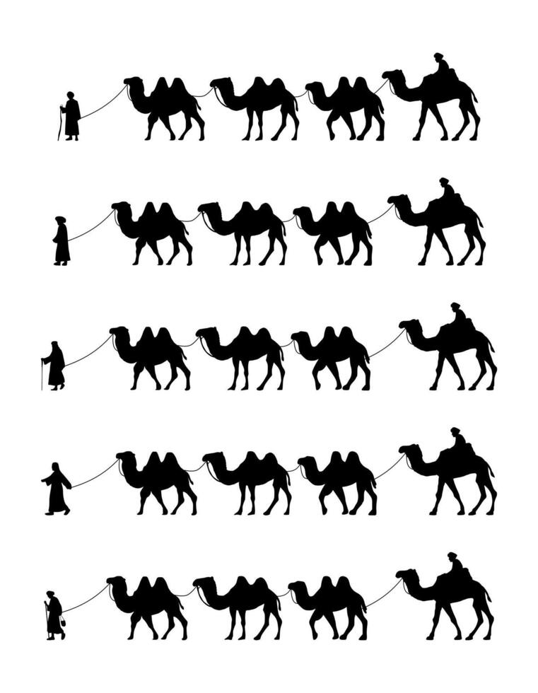 Collection of Camel Herder Silhouette illustration. Camel Caravan Silhouette vector