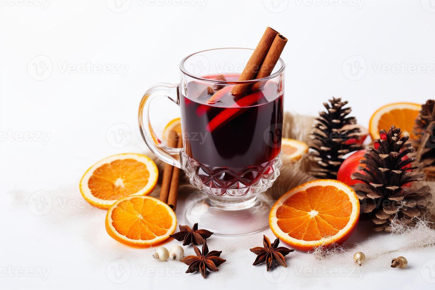AI generated AI Generated delicious Christmas mulled wine drink with citrus, cinnamon, spices. photo