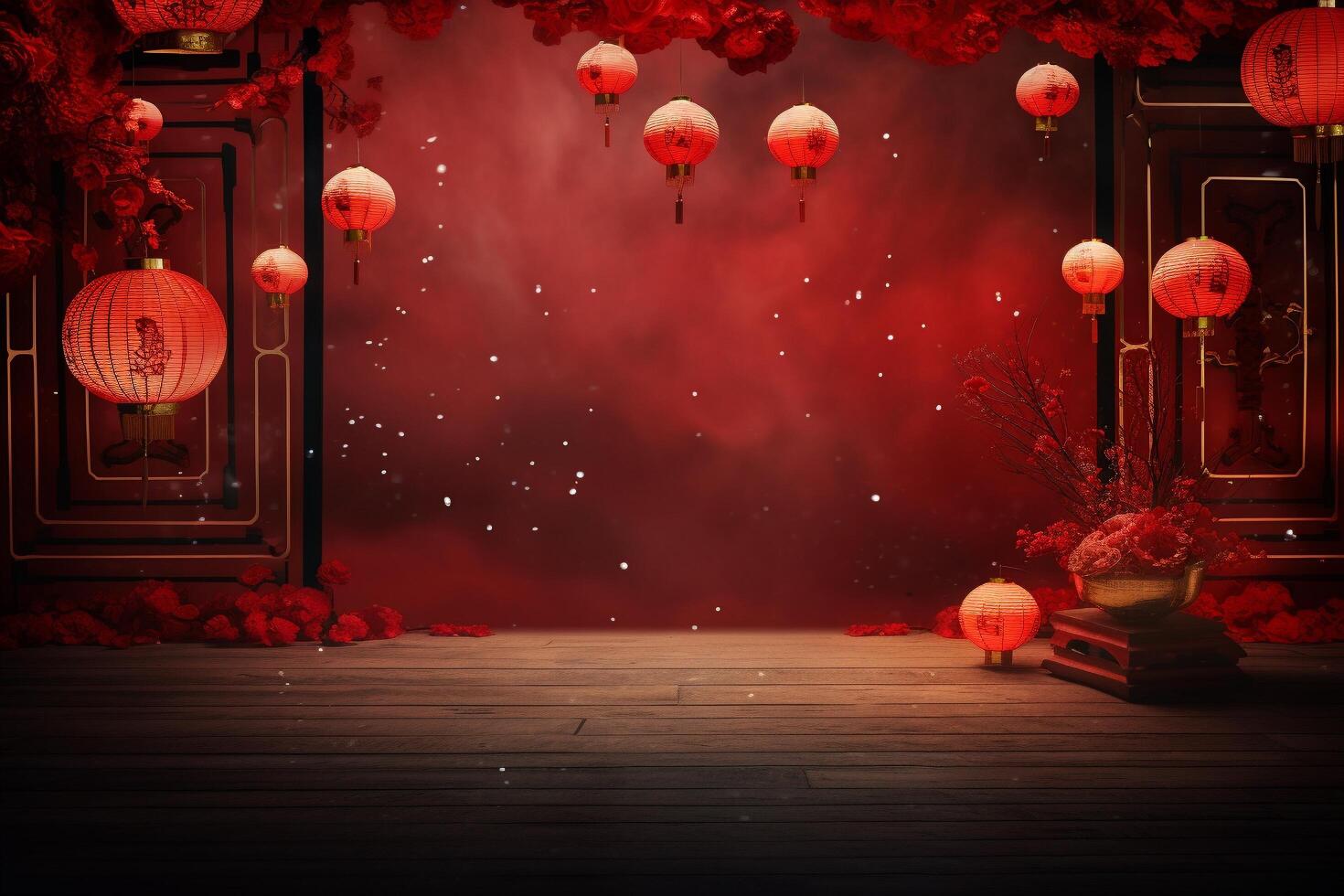 AI generated AI Generated Chinese lunar new year background design concept with lantern and festive decoration. photo