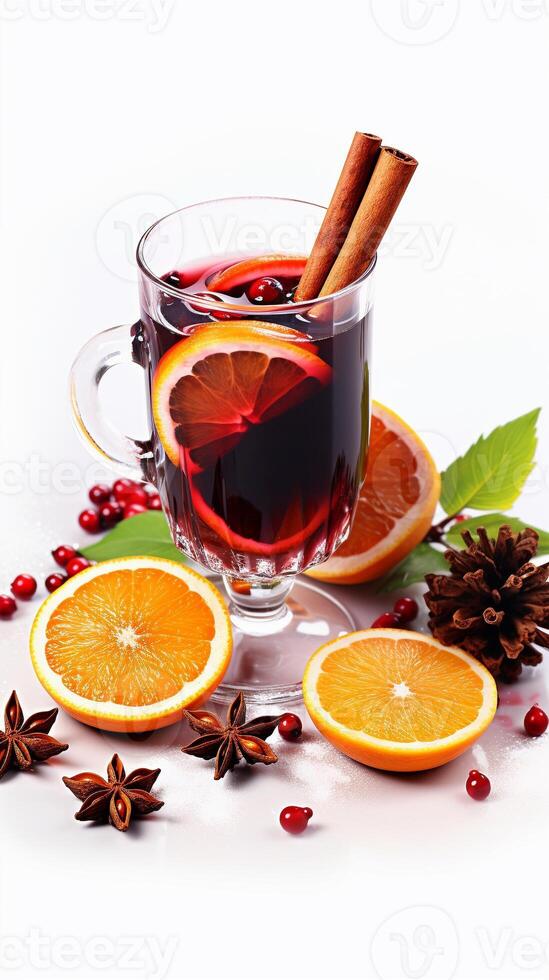 AI generated AI Generated delicious Christmas mulled wine drink with citrus, cinnamon, spices. photo
