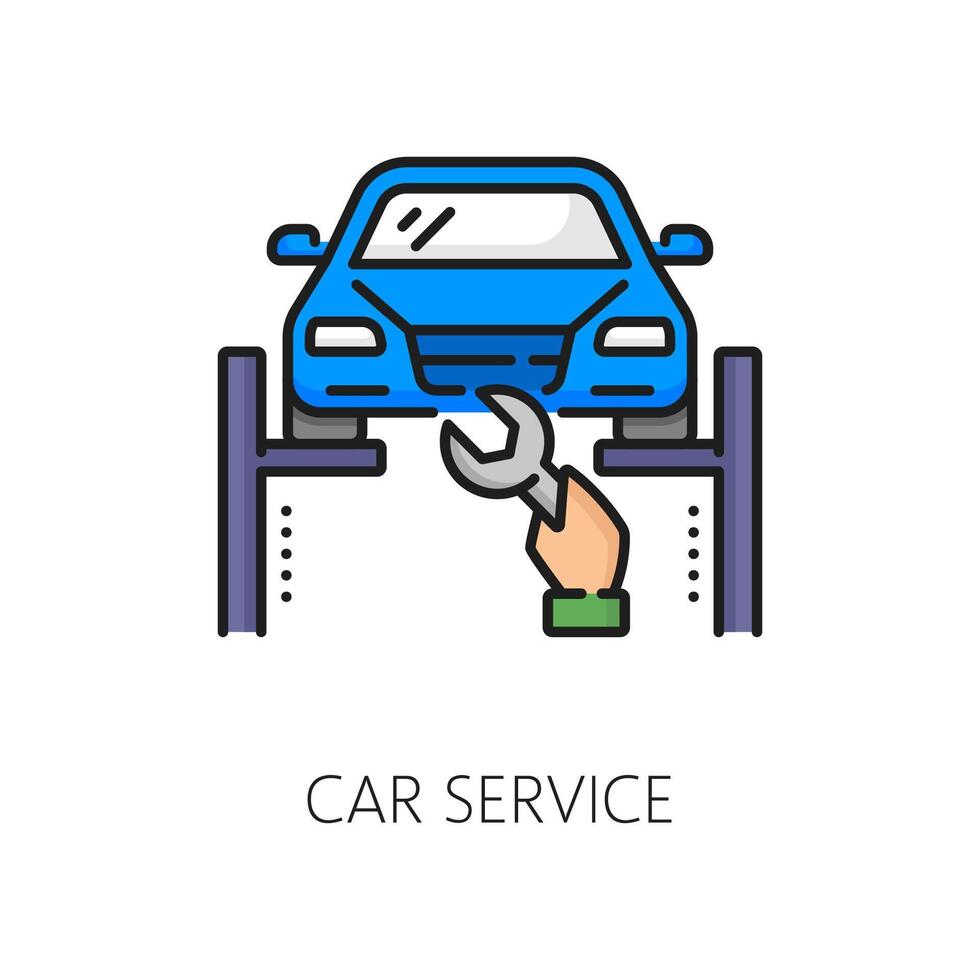 Car service line icon, dealership auto mechanics vector