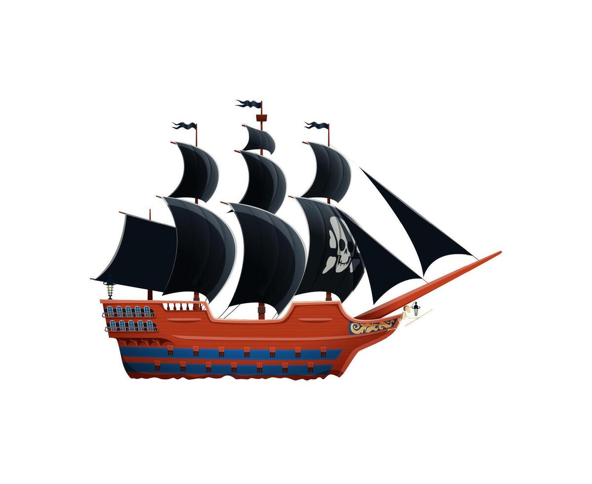Pirate ship with black sails billowing in the wind vector