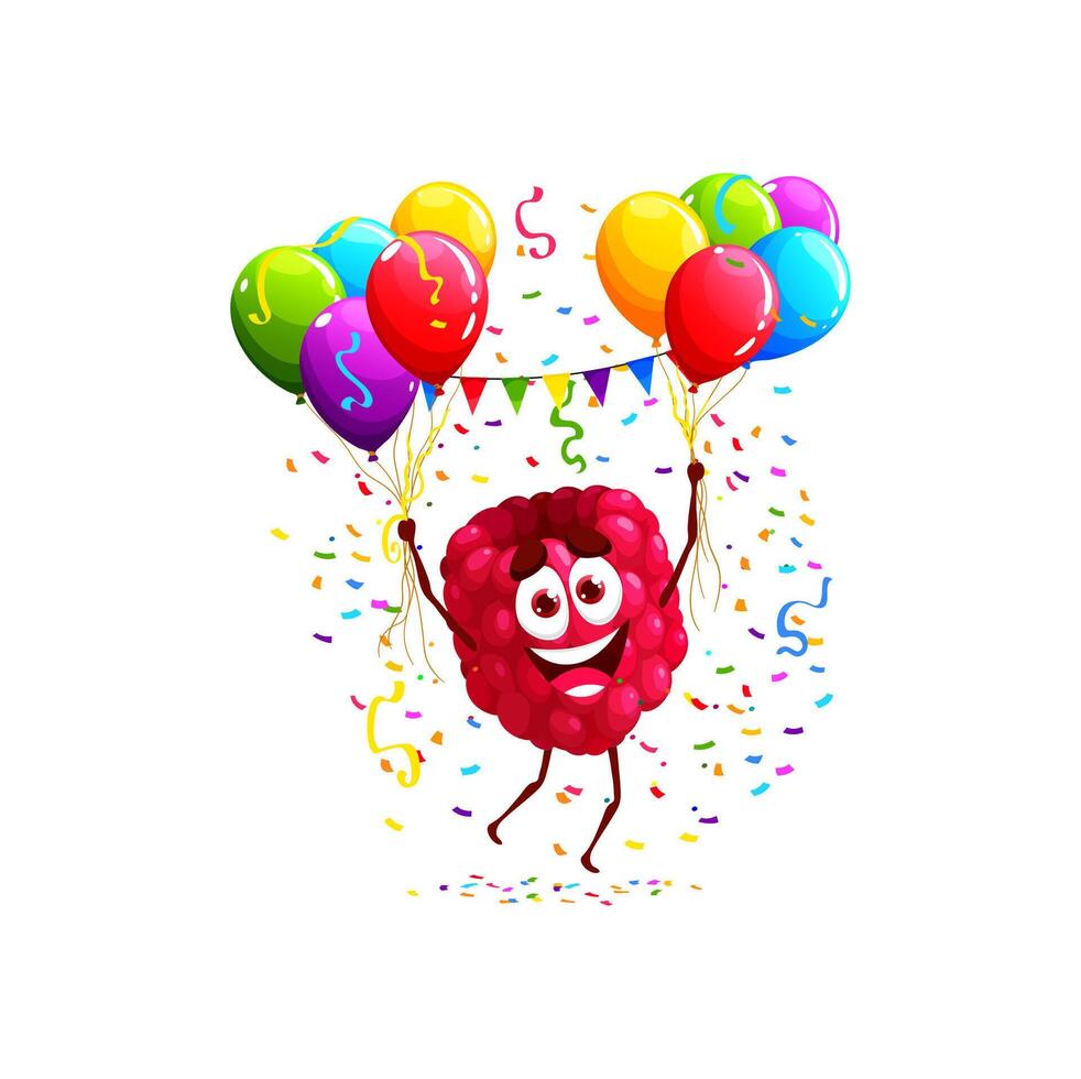Cartoon raspberry character, birthday holiday vector