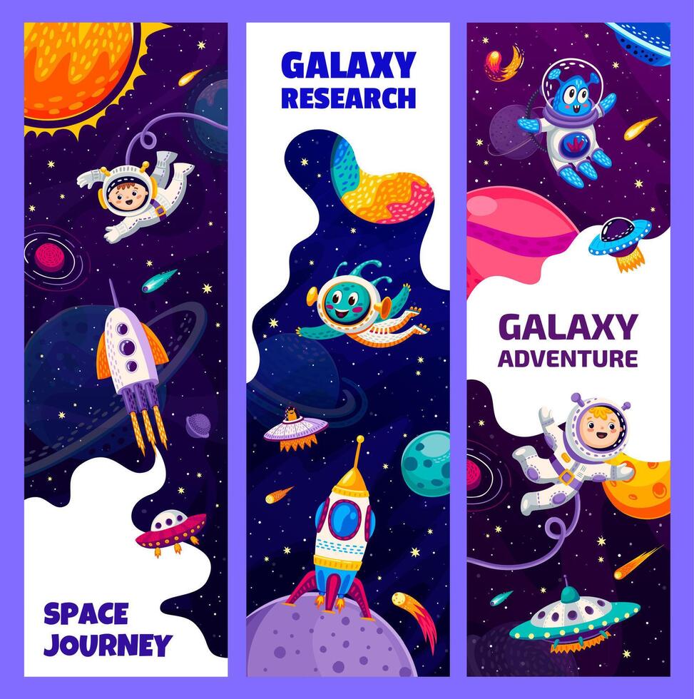 niños astronautas y extranjeros en exterior galaxia espacio vector