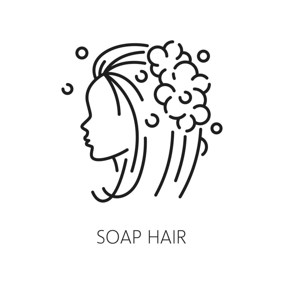 Hair care soap and treatment thin line icon vector