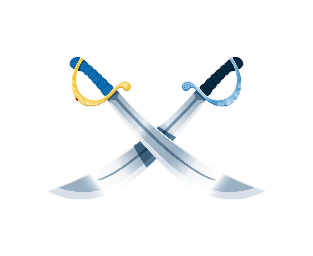 Two gleaming pirate sabers with crossed blades vector