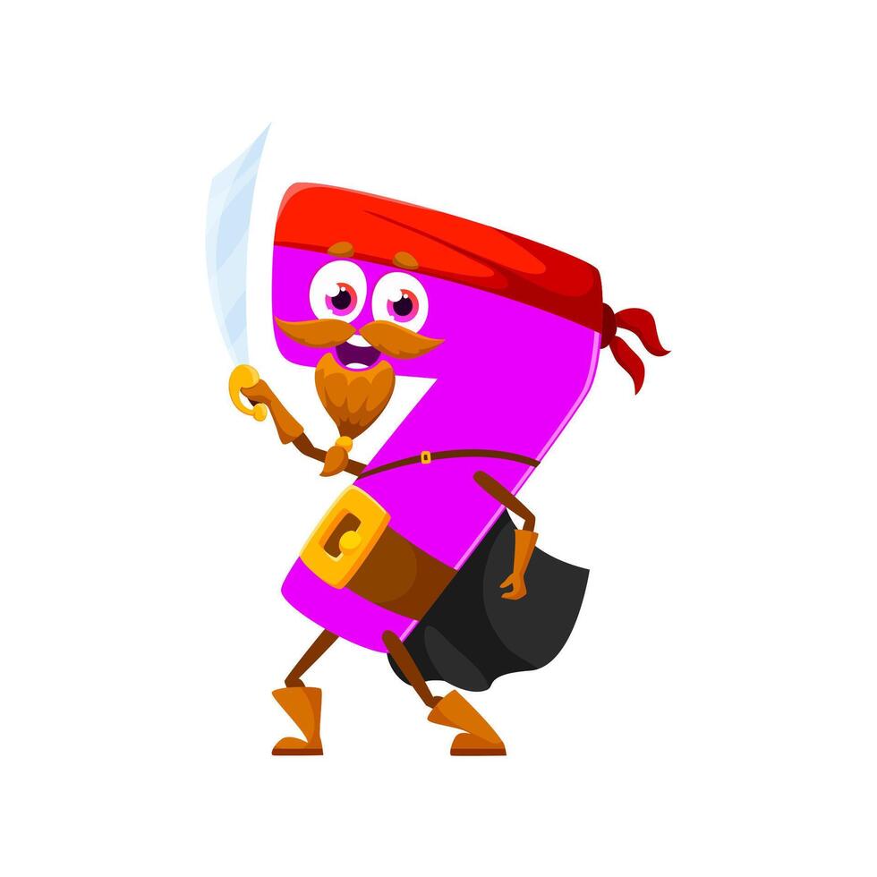 Cartoon funny number 7 pirate or corsair character vector