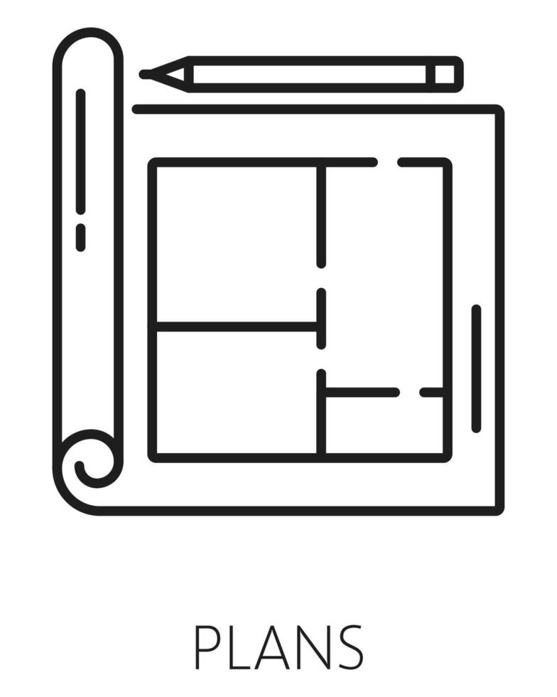 Real estate icon, building plans line pictogram vector
