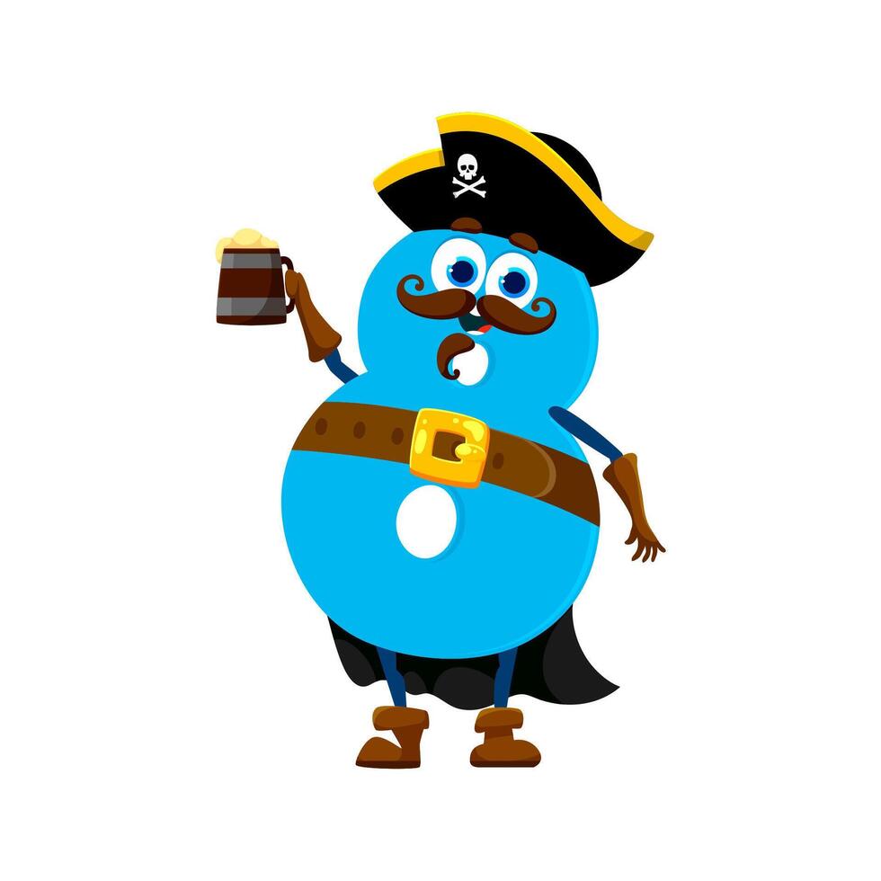 Cartoon funny number 8 pirate or corsair character vector