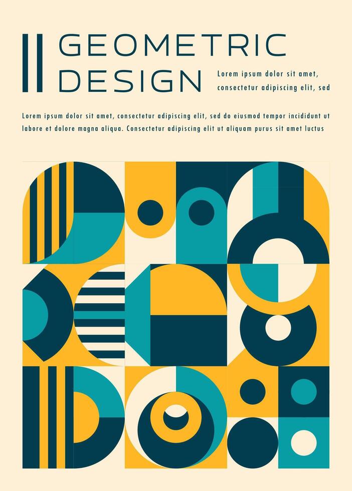Yellow, turquoise and maroon Bauhaus poster vector