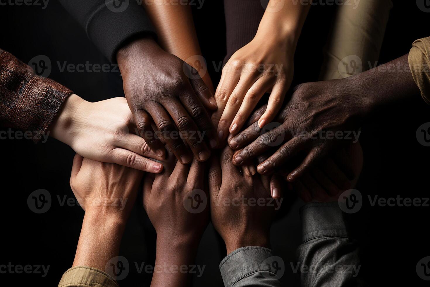 ai generado personas con diferente piel colores en un oscuro antecedentes. diversidad y igualdad concepto. foto