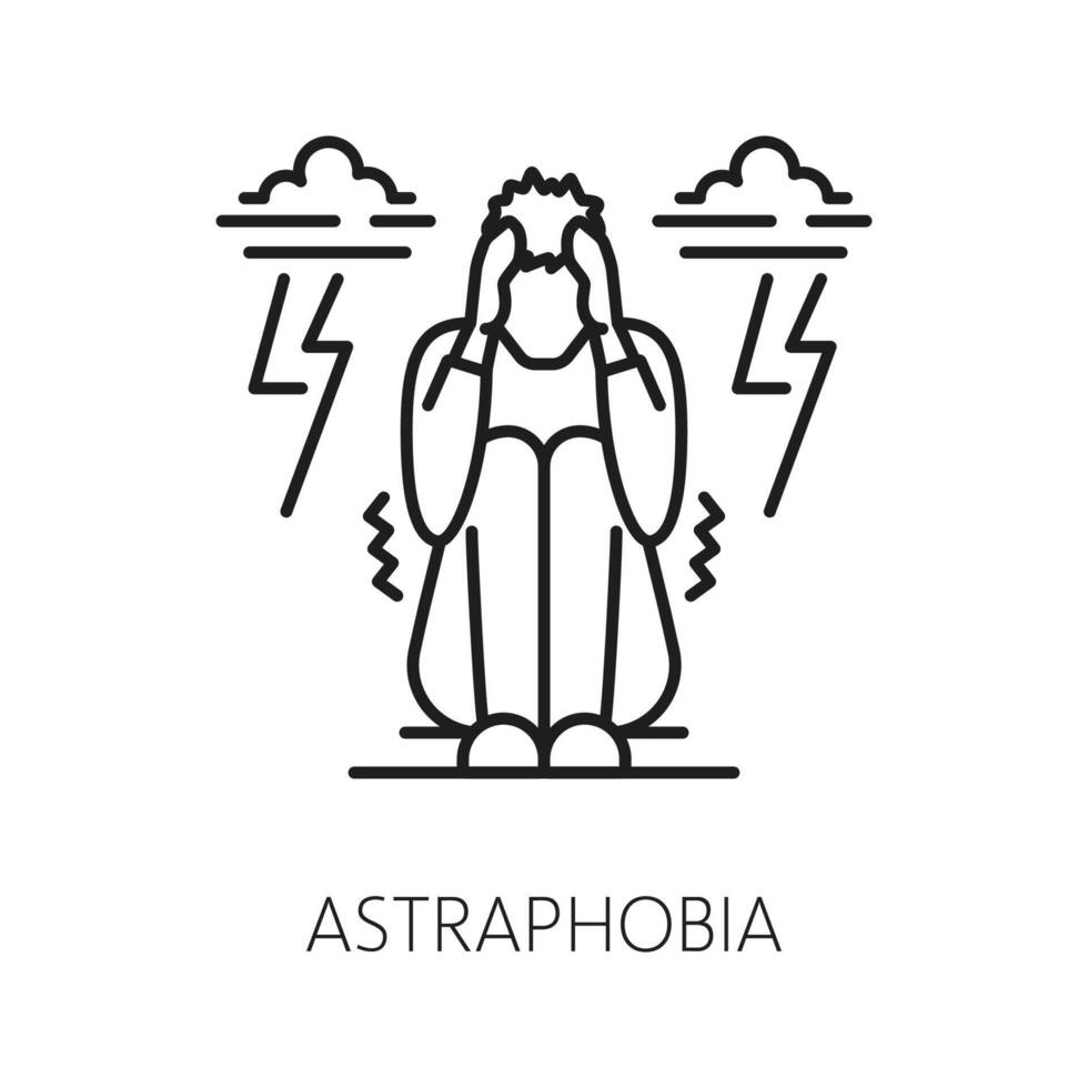 Human astraphobia phobia, mental health icon vector