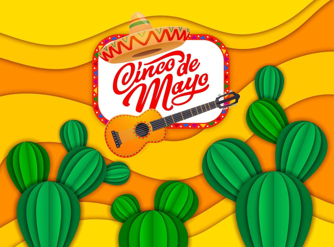 Cinco de Mayo Mexican holiday banner in paper cut vector