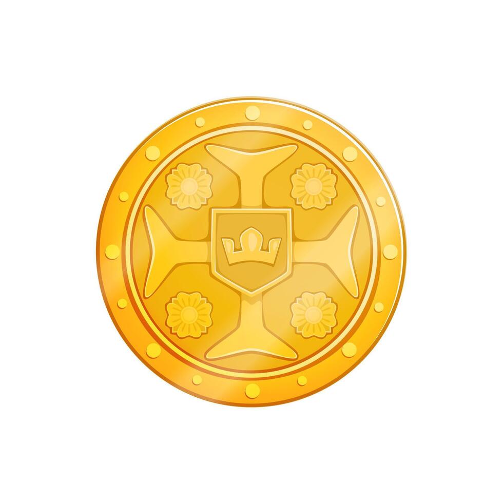 Ancient golden pirate coin, cartoon vector shiner