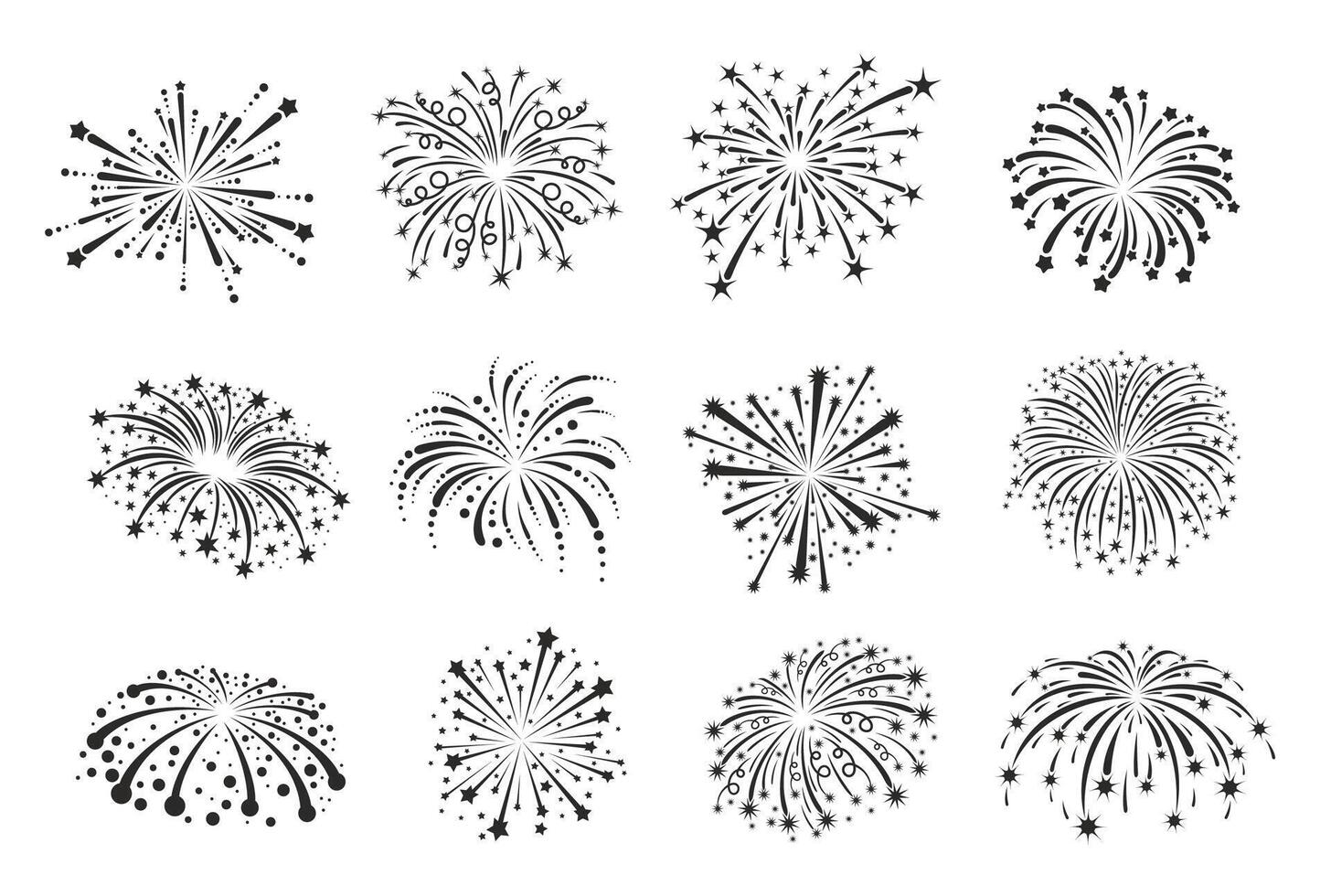 Firework silhouettes and carnival stars explosion vector