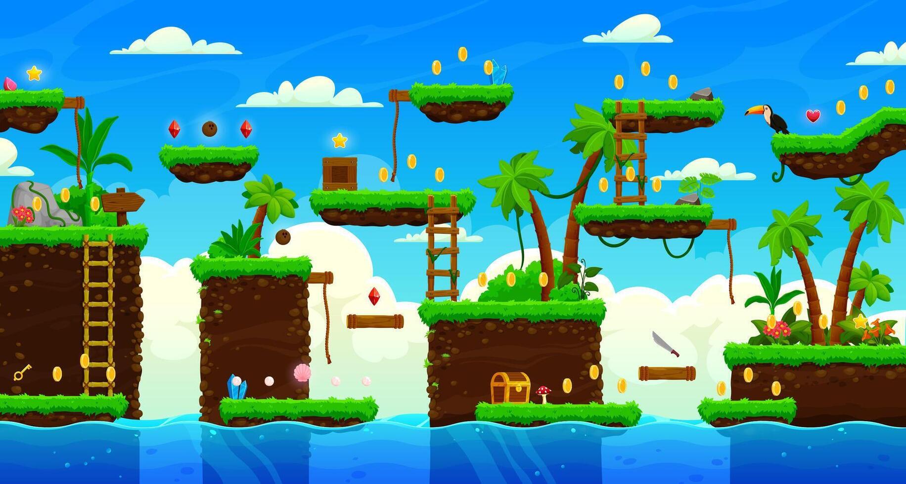 Arcade tropical island game level map interface vector