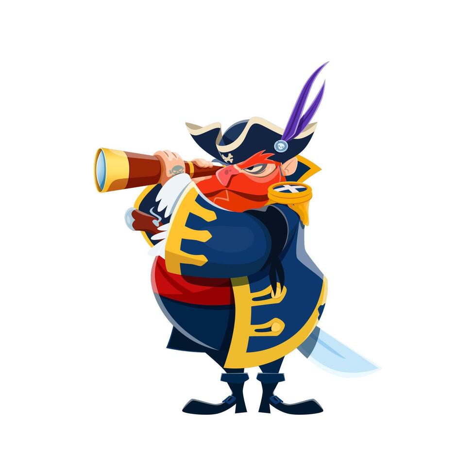 Cartoon pirate, captain character grips a spyglass vector