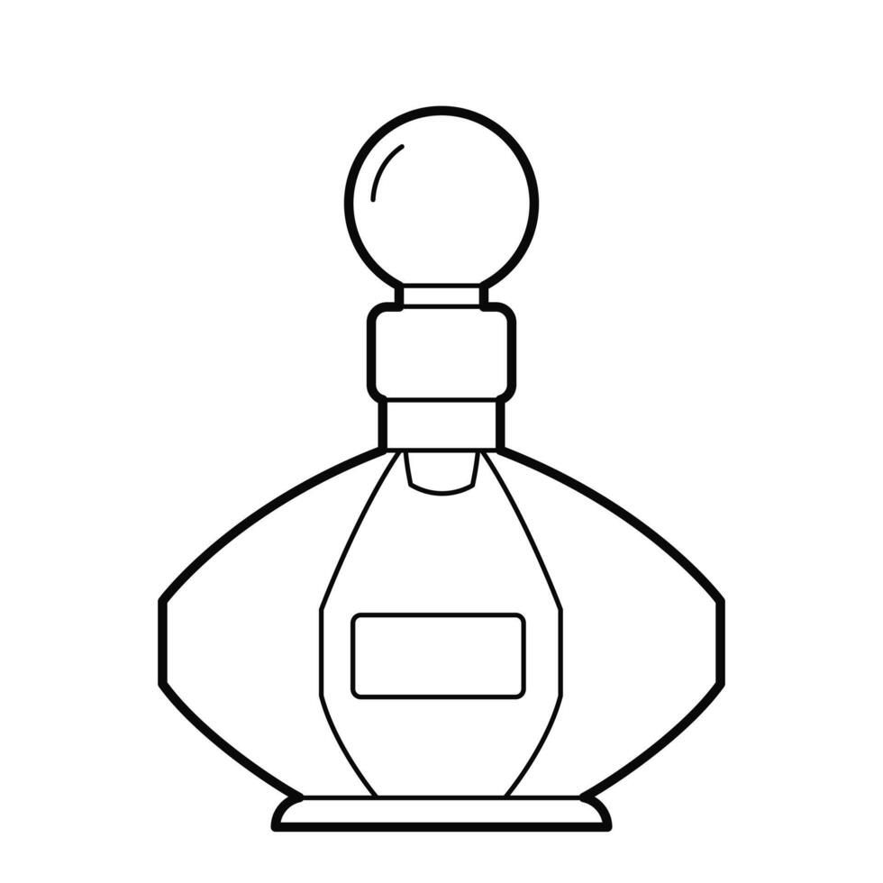 Bottle of perfume on white background. Black-and-white outline Illustration, design elements. vector