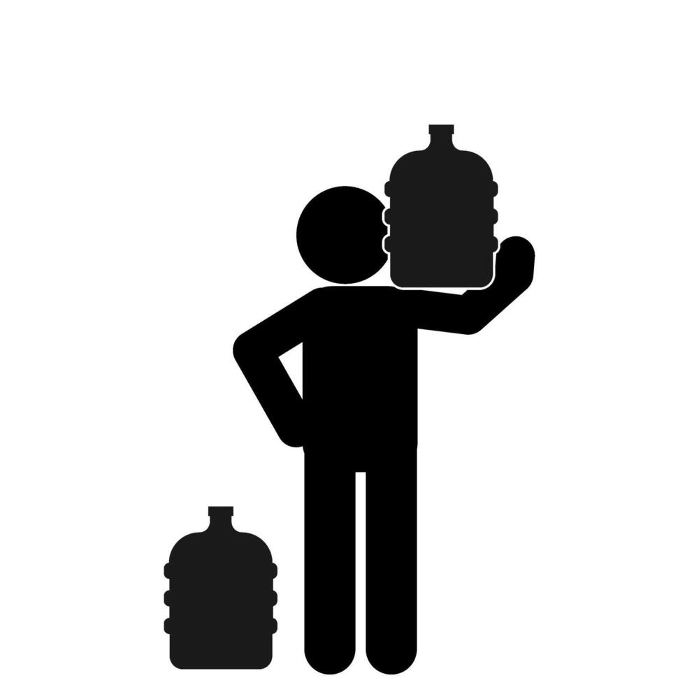 Man holding bottle of water. Vector illustration on a white background.lifting gallons of water