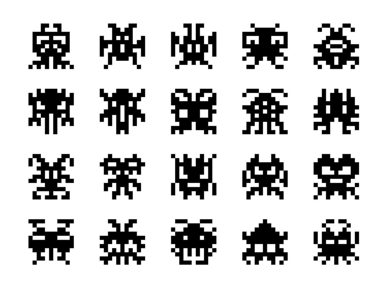 píxel monstruos, retro arcada juego caracteres conjunto vector
