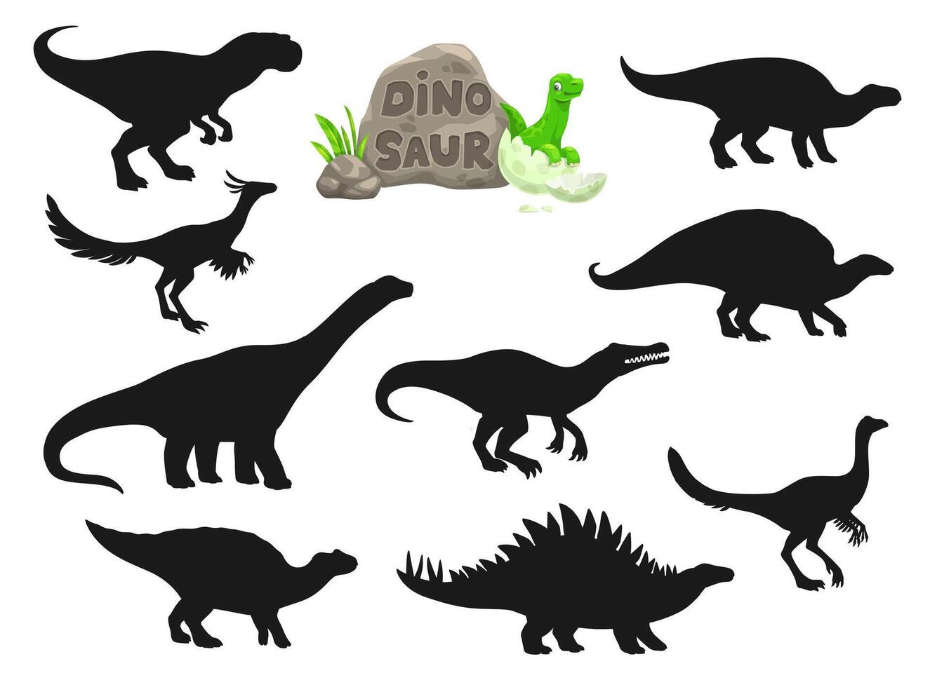 gracioso dinosaurios dibujos animados caracteres siluetas vector