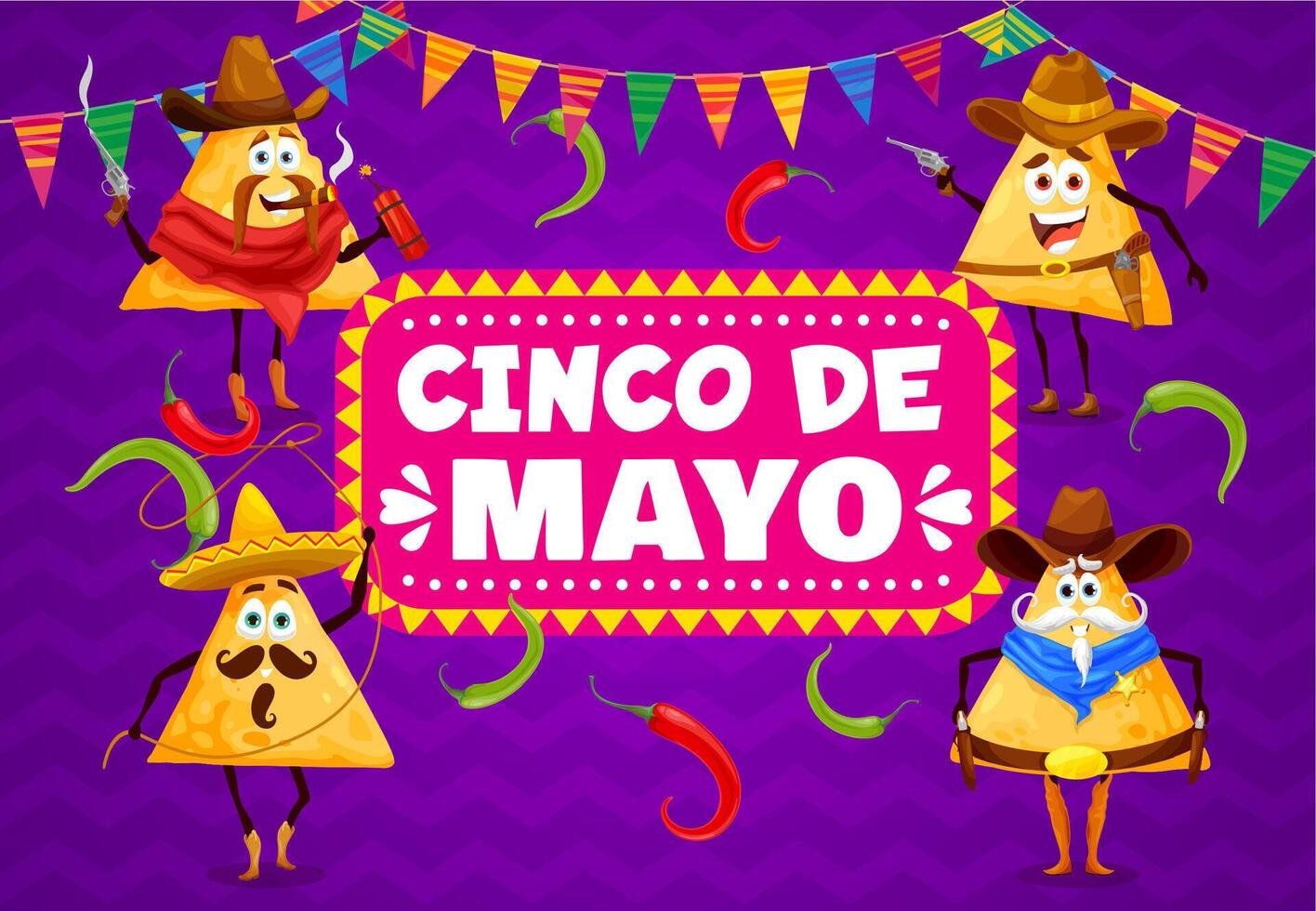 dibujos animados mexicano nachos papas fritas en cinco Delaware mayonesa vector