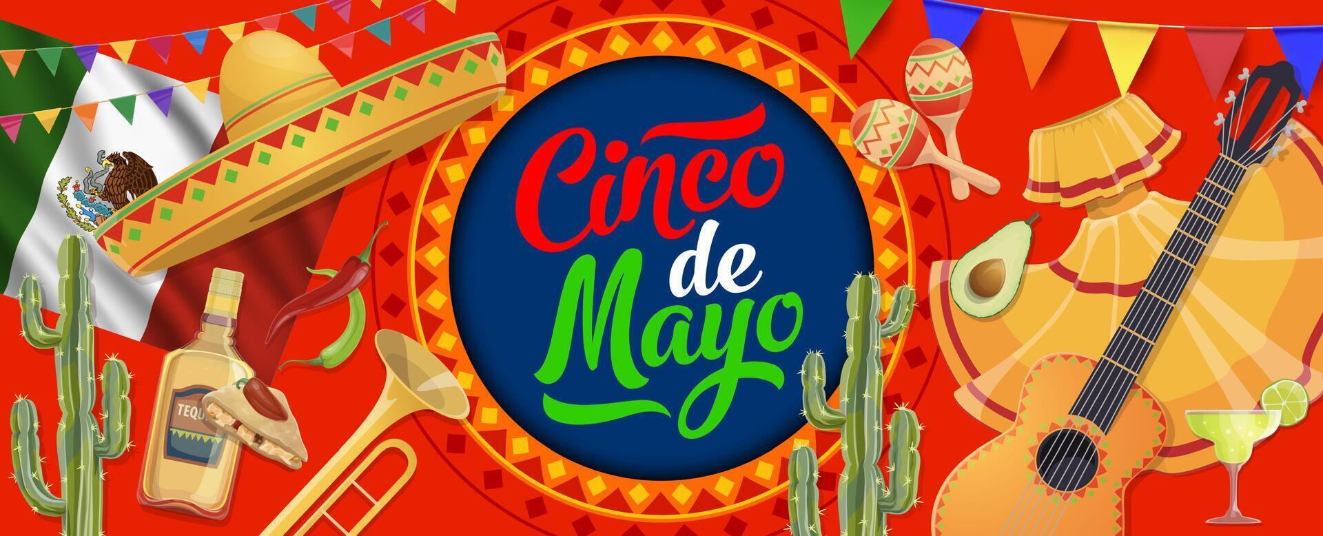 National Mexican Cinco de Mayo holiday paper cut vector