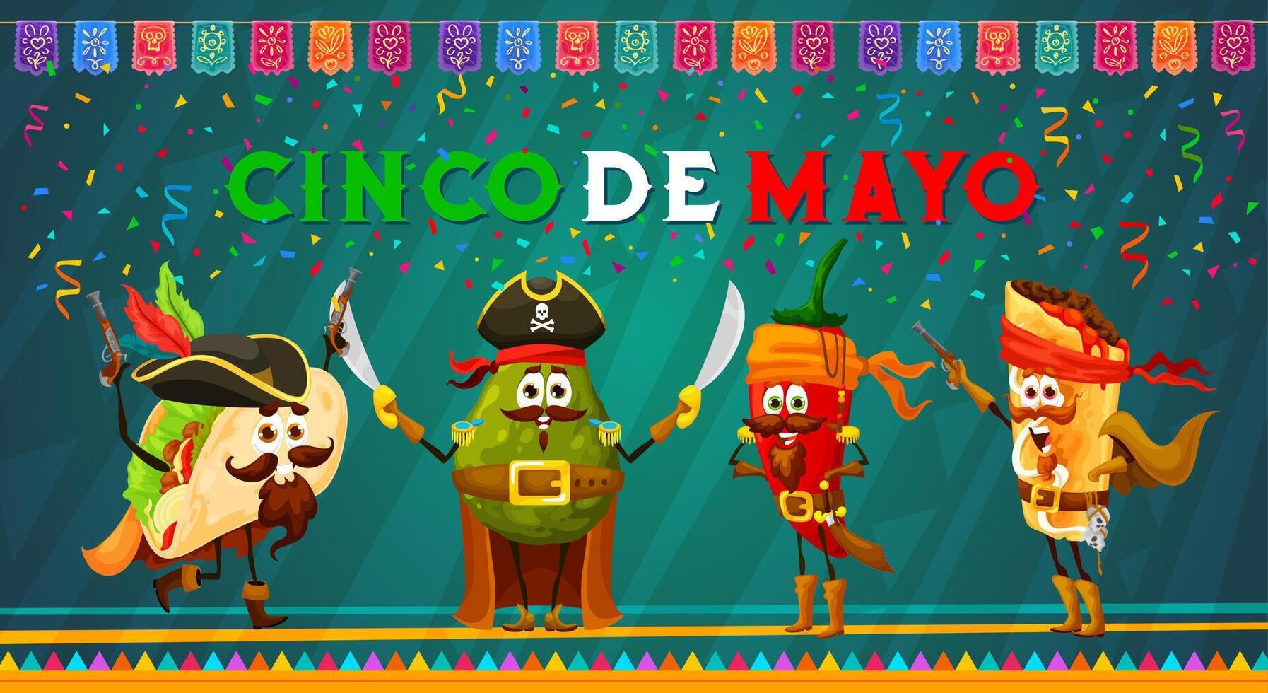 dibujos animados mexicano Texas mex piratas en cinco Delaware mayonesa vector