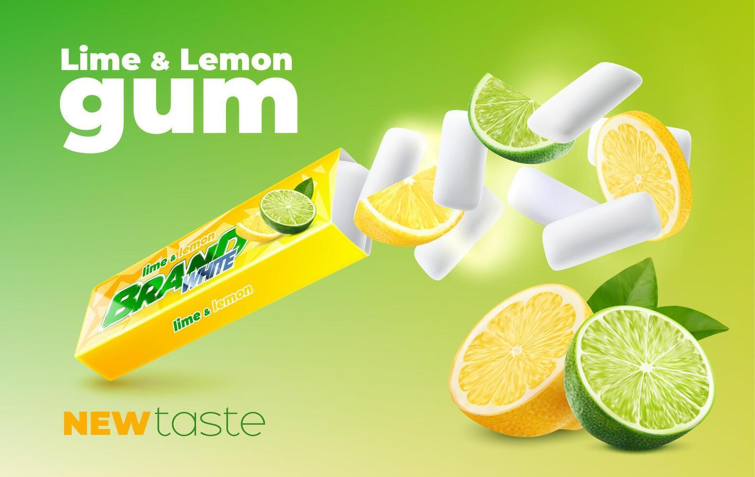 Lime and lemon chewing gum, realistic package vector
