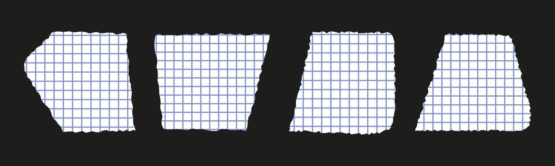 colección de Rasgado papel piezas. negro cuadrado marcos con irregular bordes.conjunto de siluetas de rasgado rectangular formas pedazo de grunge collage pegatinas vector
