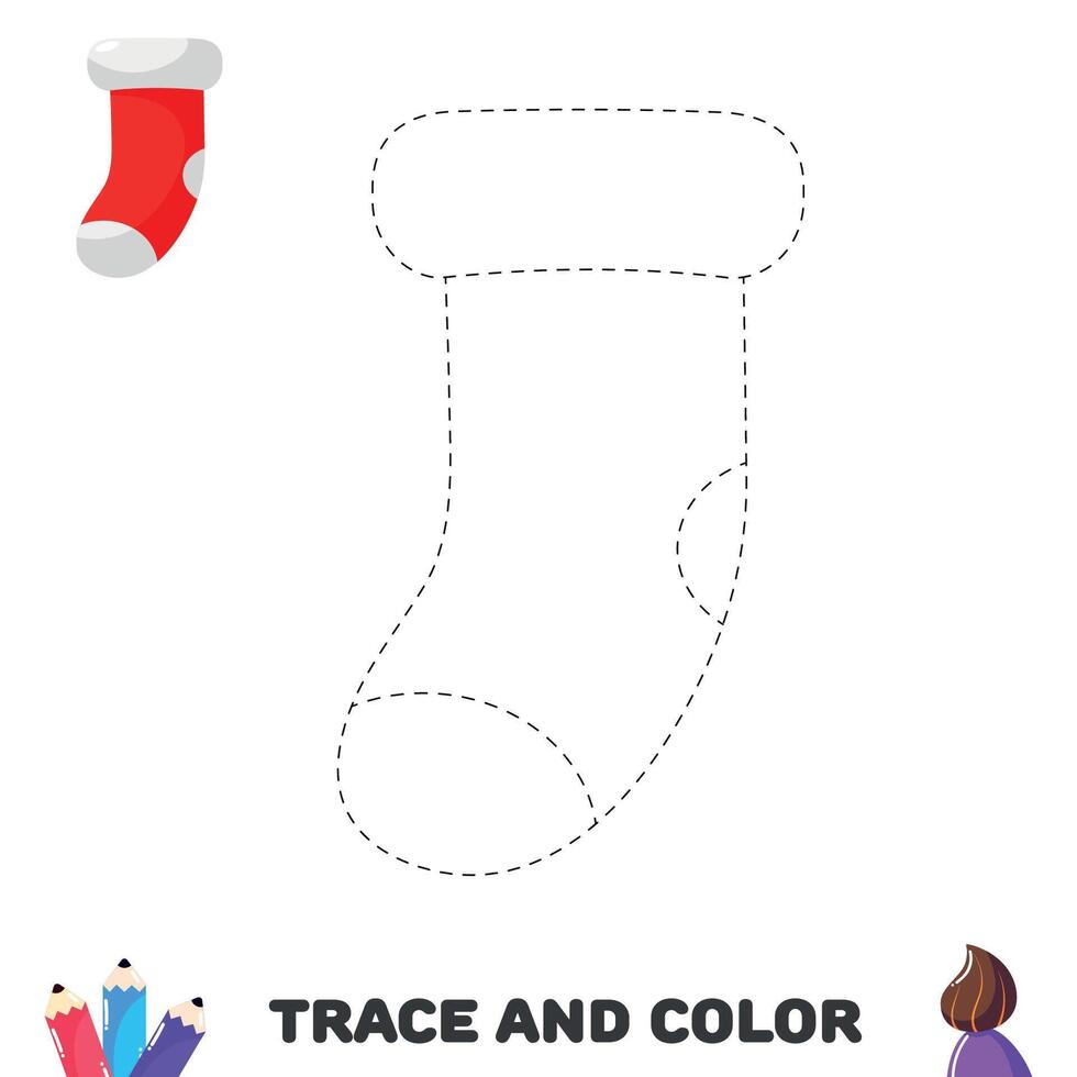 Trace and color page with socks. Educational sheet for kids. Handwriting practice vector