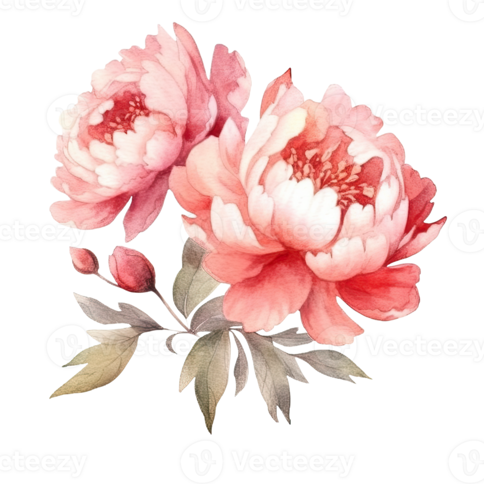 AI generated Pink Purple Peonies Watercolor Illustration Beautiful Isolated Flowers Floral Decoration Clip Art Isolated Background for Wedding Baby Shower Invitations Greeting Card png