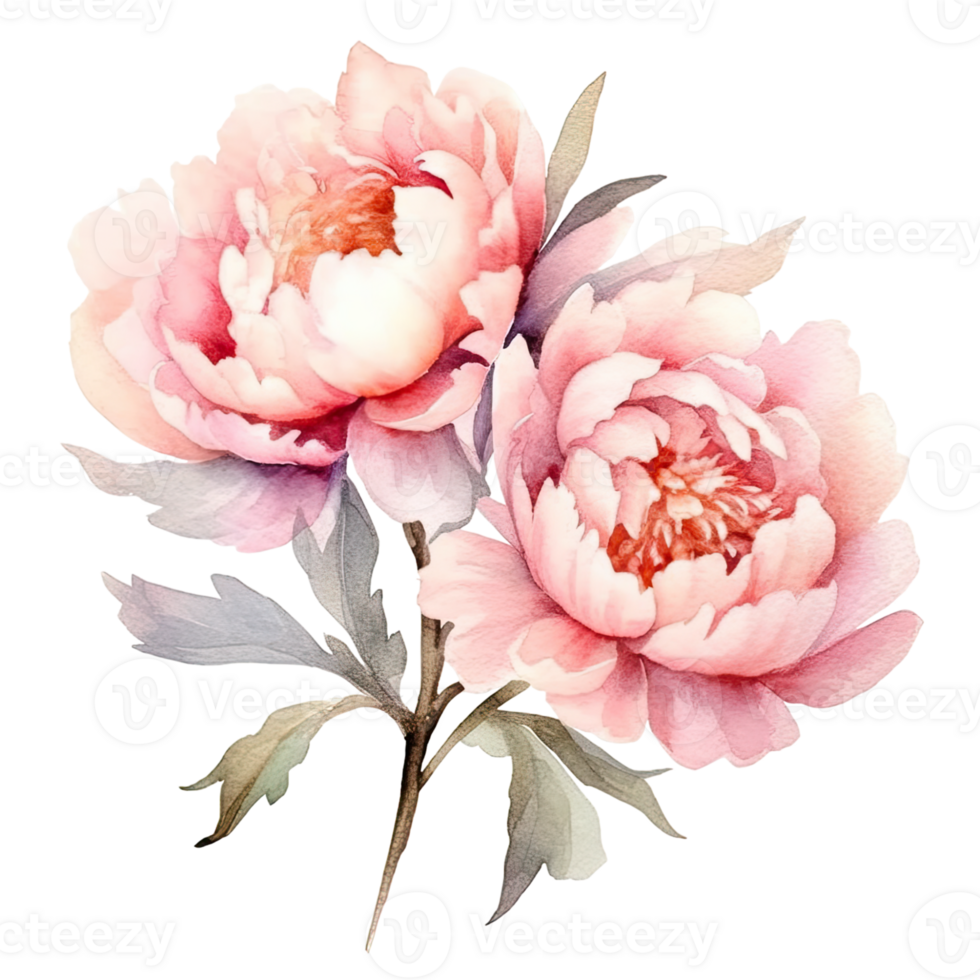 ai generato rosa viola peonie acquerello illustrazione bellissimo isolato fiori floreale decorazione clip arte isolato sfondo per nozze bambino doccia inviti saluto carta png