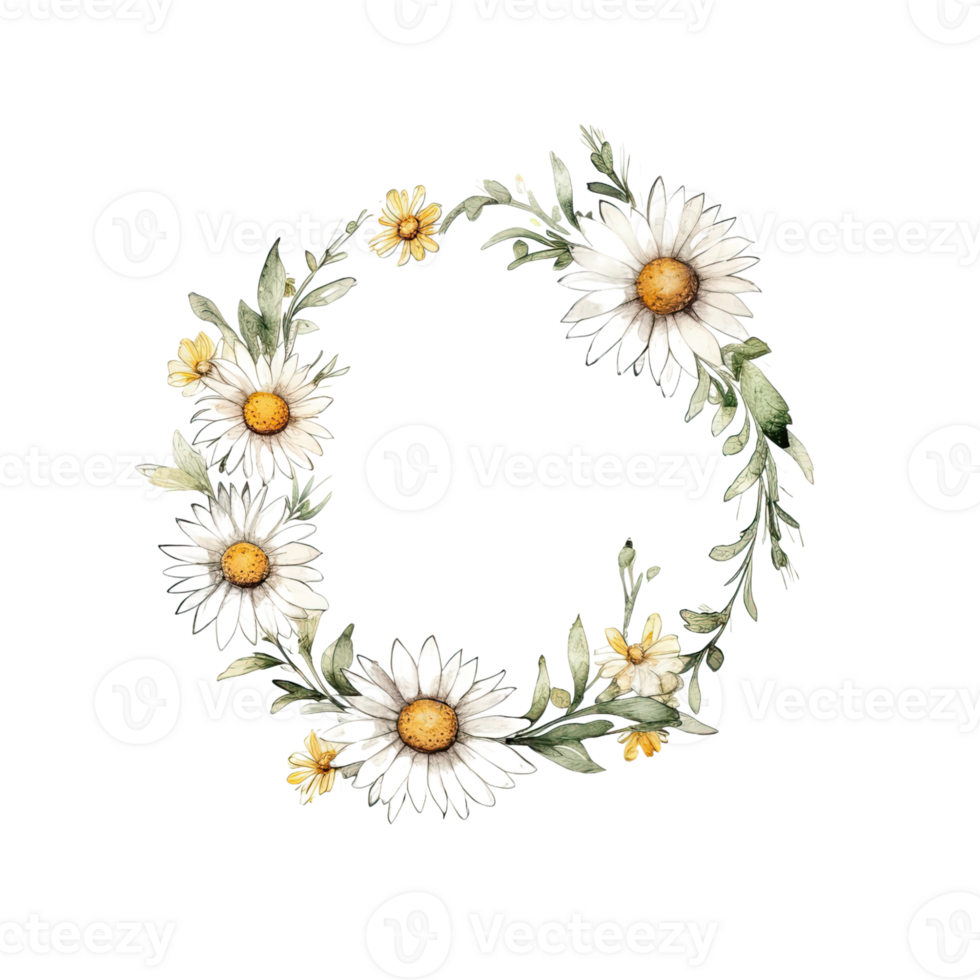 AI generated Daisy Chain Watercolor Wreath Illustration Beautiful Isolated Flowers Floral Decoration png