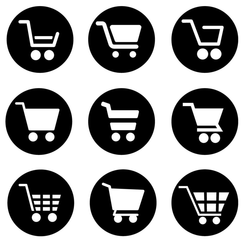 compras carro icono vector colocar. supermercado ilustración firmar recopilación. compras símbolo o logo.