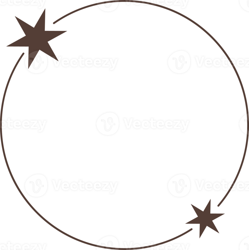 esthetisch cirkel kader met sterren. minimaal y2k schets grafisch ontwerp met schittert. abstract baan grens. modieus boho meetkundig sjabloon png