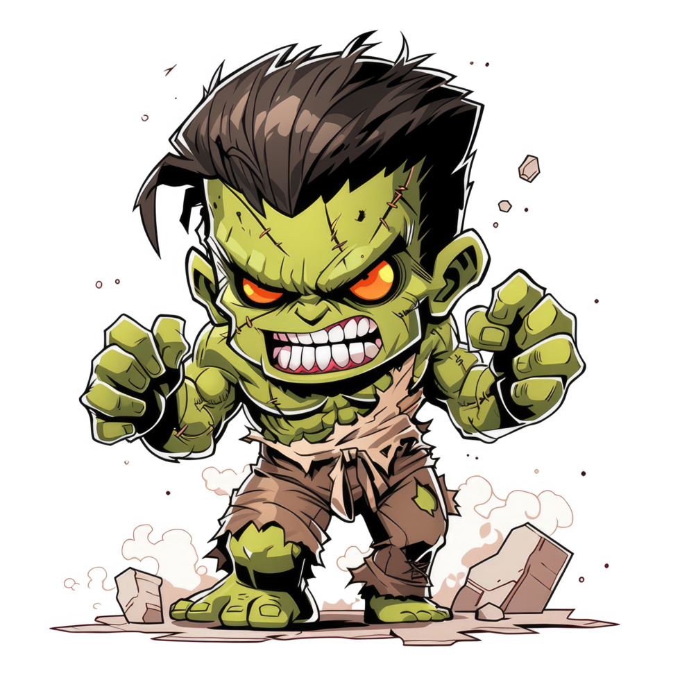 AI generated Angry green zombie cartoon png