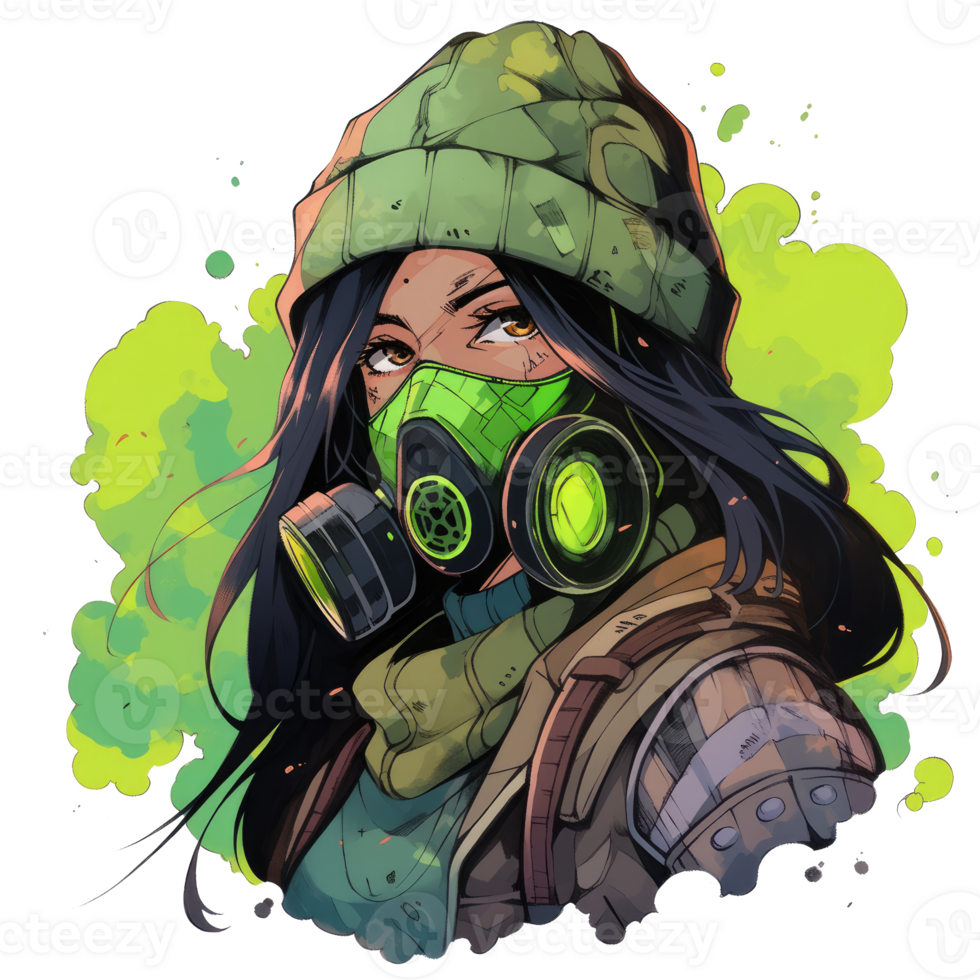 AI generated illustration women soldier wearing gas mask png