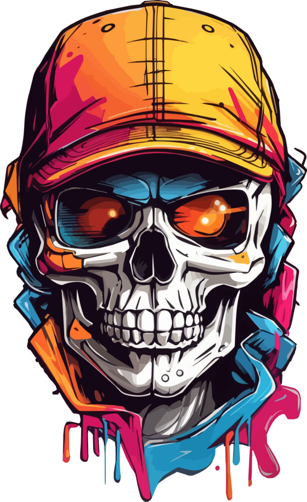 AI generated Skull Head wear Cap T Shirt Design Style png