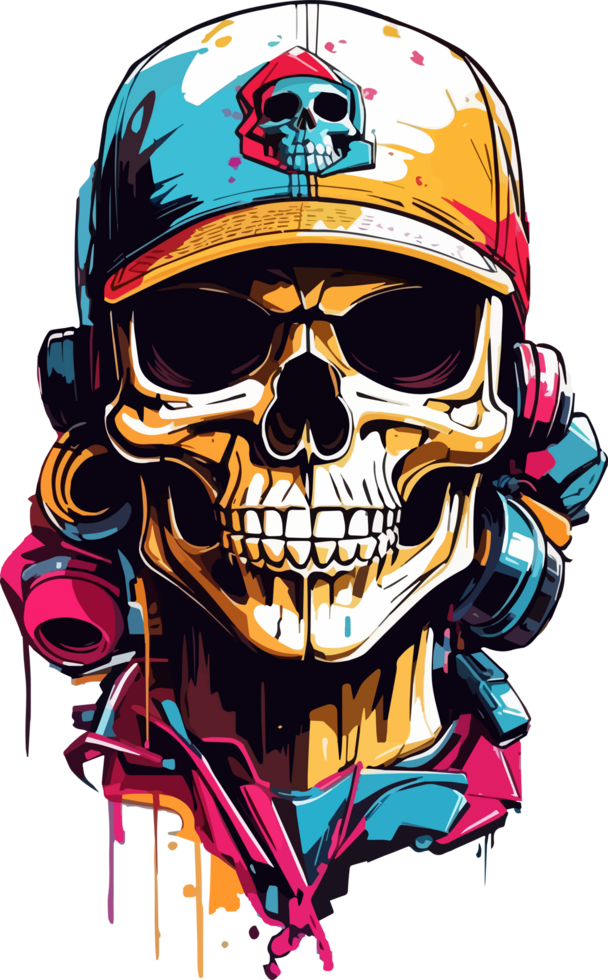 AI generated Skull Head with Cap T Shirt Design png